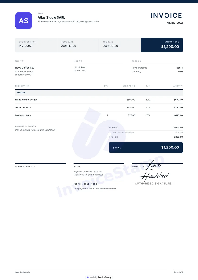 The Meridian invoice template
