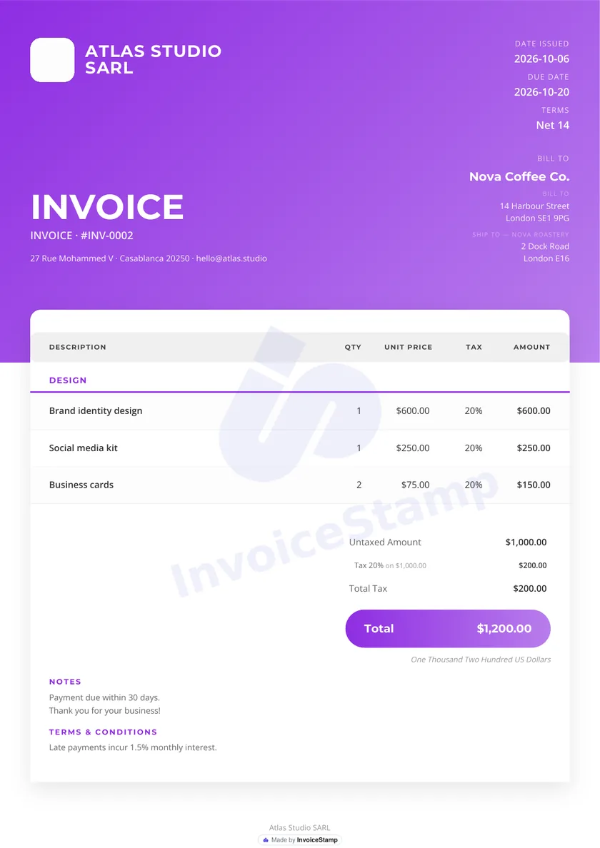 The Violet invoice template